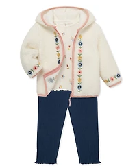 Little Me Baby Girls' Sherpa Jacket, Floral Print Top and Pants, 3-Piece Set