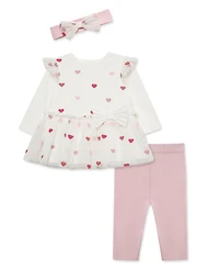 Little Me Baby Girls' Hearts Print Tutu Top, Leggings and Headband, 3-Piece Set