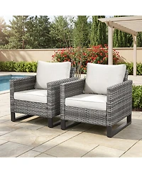 Pocassy Outdoor Chairs Set of 2, Patio Wicker Dining with Removeable Cushion, All-Weather Rattan Bistro