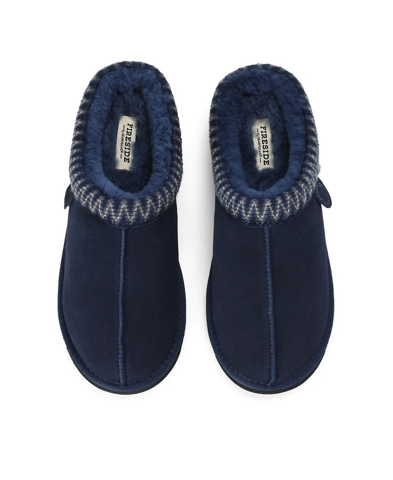Dearfoams Men's Grafton Genuine Shearling Clog Slipper with Embroidery
