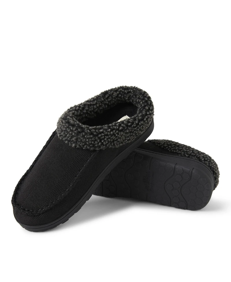 Dearfoams Men's Brendan Twill Moccasin Toe Clog Slipper