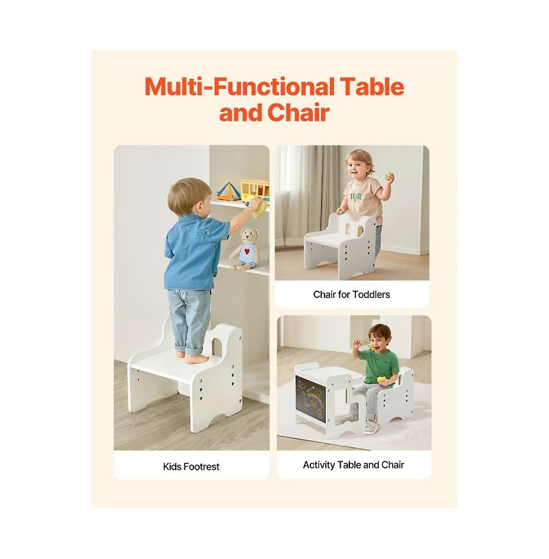 Slickblue 3 in 1 Montessori Toddler Table and Chair Set with Adjustable Height and Chalkboard for Learning and Play