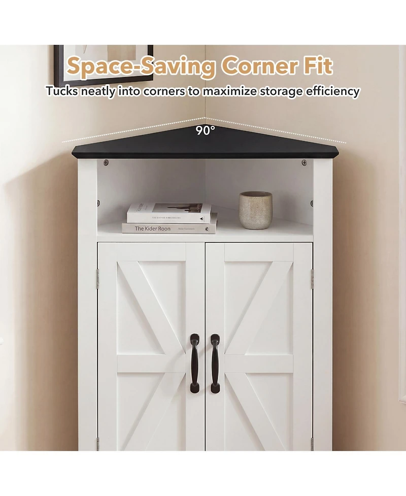 Costway 2-Door Sideboard Organizer Cabinet with Open Storage and Adjustable Shelf for Living Room