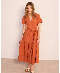 Mint Velvet Women's V-Neck Short-Sleeve Cotton Cheesecloth Maxi Dress