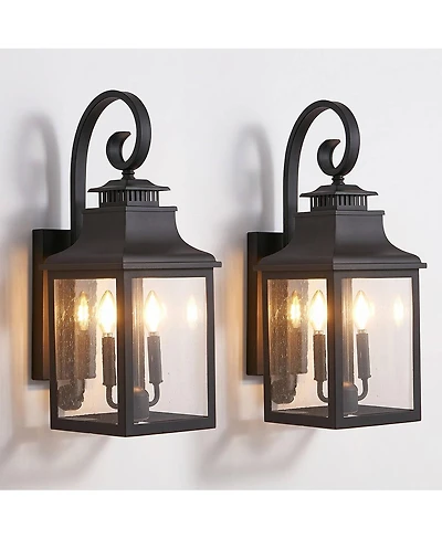 Asagikoiai 2-Pack Vintage Outdoor Wall Lanterns, Weatherproof Seeded Glass Sconces