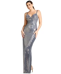 Dress the Population Women's Sleeveless Sweetheart Cowl-Neck Sequin
