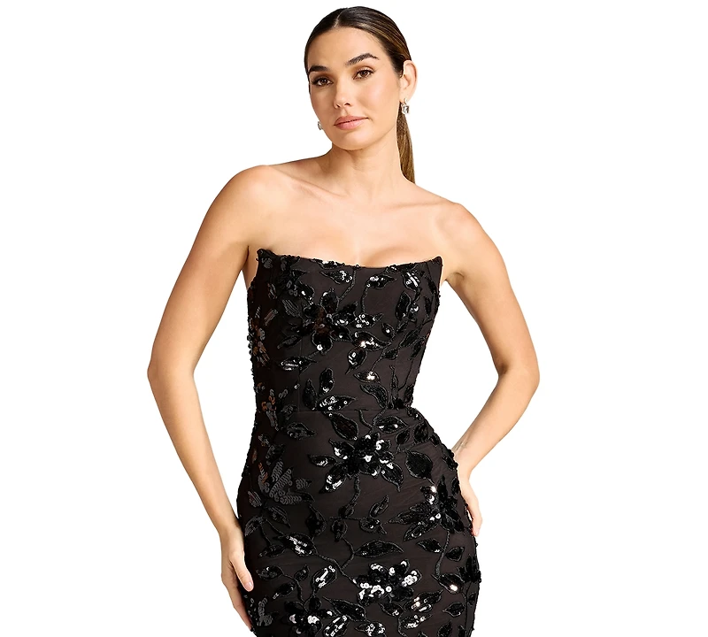Dress the Population Women's Strapless Corset Sequin Midi