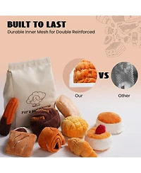 Nocciola 10 Pack Bread Dog Toy Set with Grocery Bag, Cute Crinkle Squeaky Plush Toys, Hide and Seek Enrichment Toy for Small to Medium Dogs