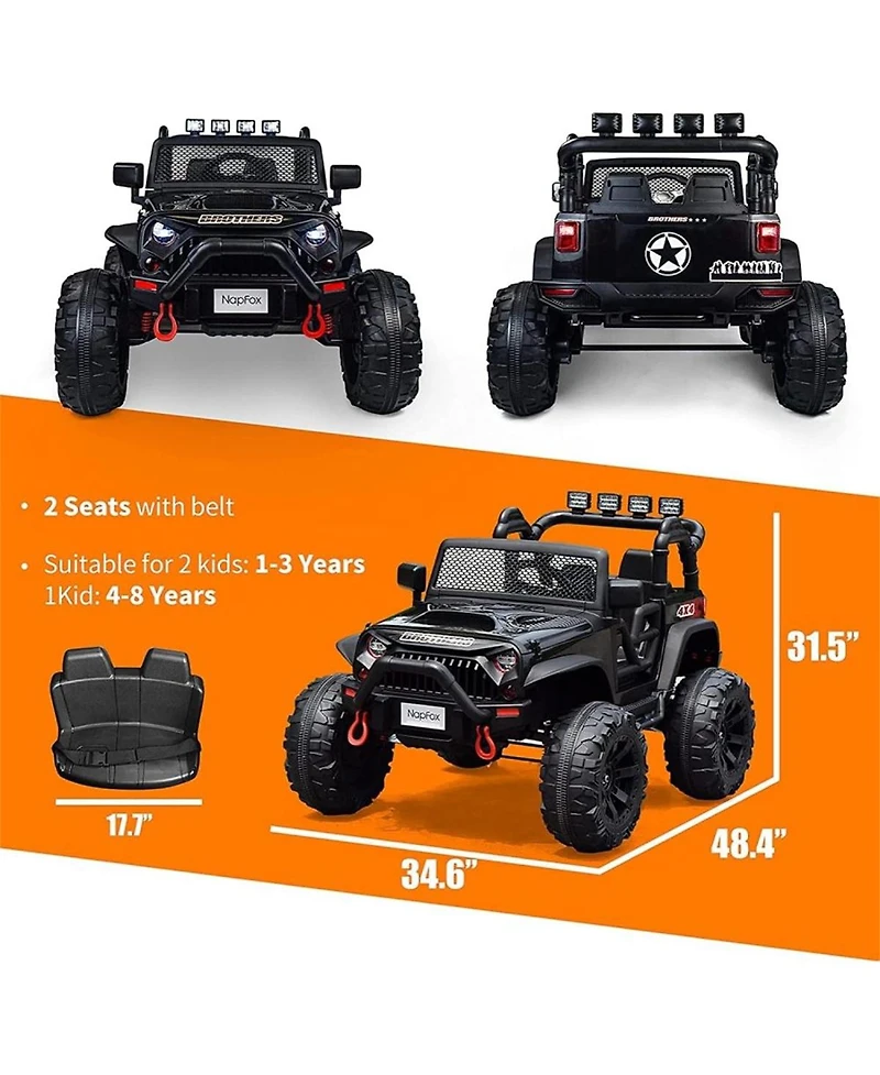 Yobtop 12V Remote Control 2-Seat Electric Ride-On Truck, 100 Lbs. Capacity, Ages 5+