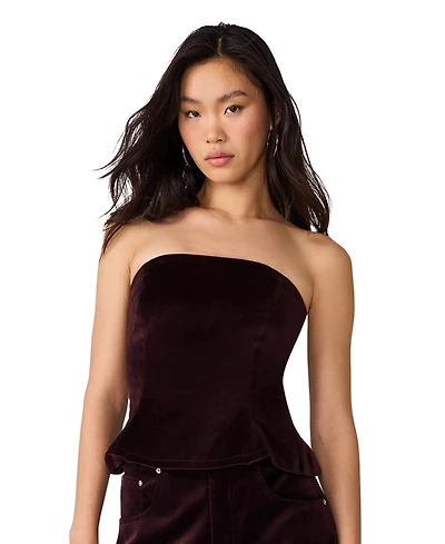 Steve Madden Women's Dawnette Strapless Velvet Peplum Top