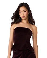 Steve Madden Women's Dawnette Strapless Velvet Peplum Top