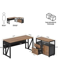 Tribesigns 55" L-Shaped Desk with Lockable File Cabinet