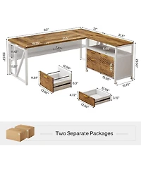 Tribesigns 63" L-Shaped Desk with Mobile File Cabinet