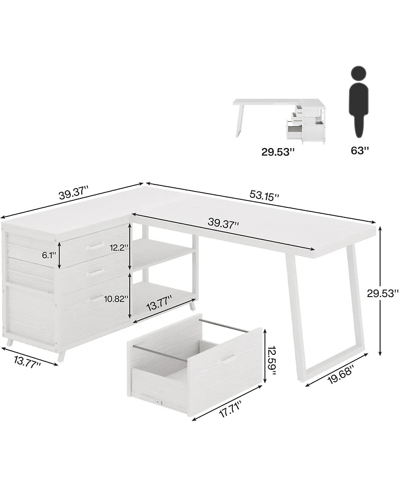 Tribesigns 53" L-Shaped Desk with 3 Drawers and Shelves