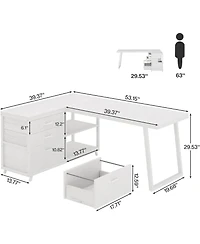 Tribesigns 53" L-Shaped Desk with 3 Drawers and Shelves