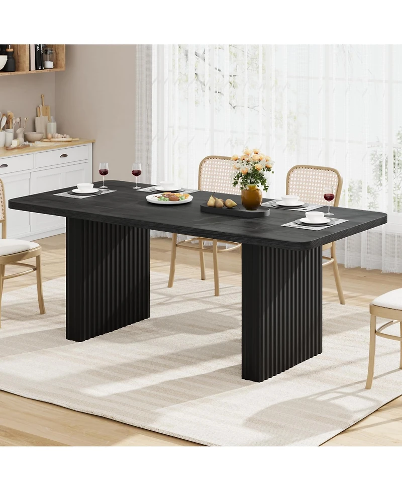 gaomon Modern Dining Table for 6-8 People, Rectangular Farmhouse Kitchen Table with Artistic Fluted Wave Metal Legs, Sleek Wood Top Finish