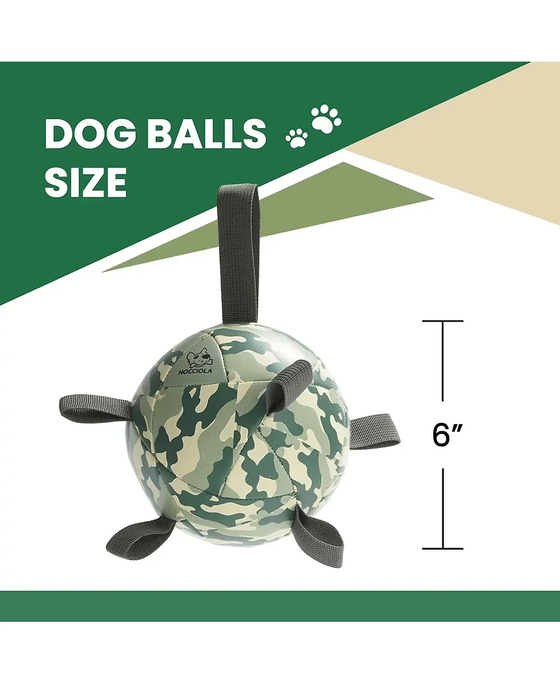 Nocciola Camo Soccer Ball Dog Toy, 6 Inch Squeaky Tug and Fetch Ball with Durable Strap, Interactive Toy for Medium Dogs