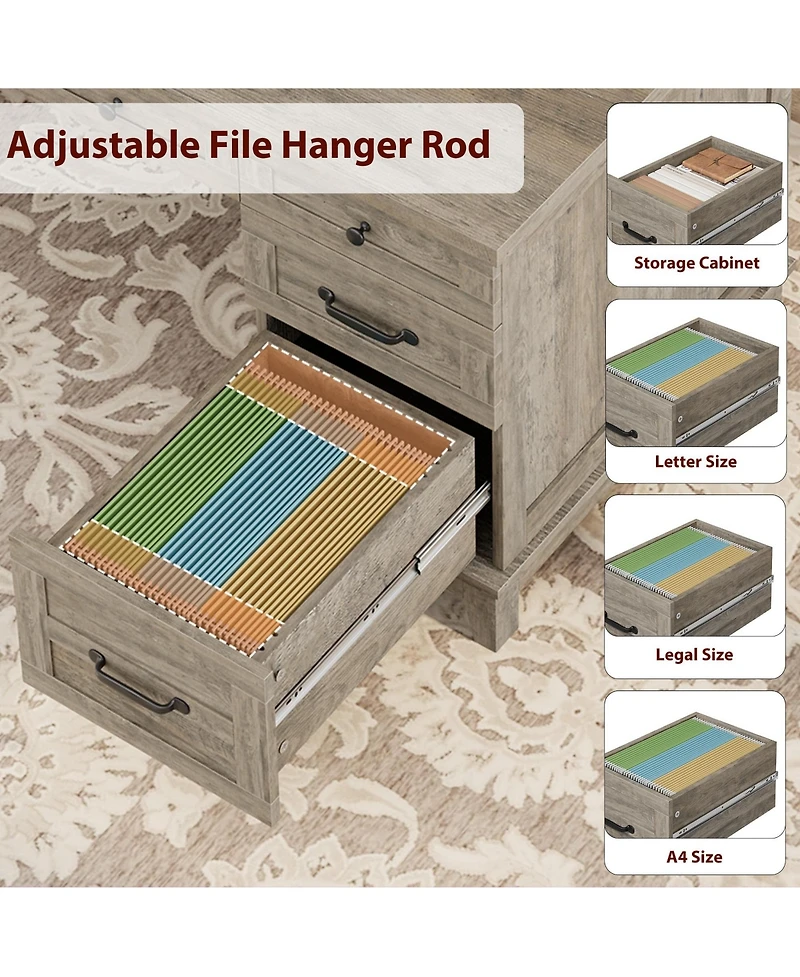 homfan Farmhouse Wood Home Office Desk with Drawers – 53.5" Executive Writing Table Built-in Power Outlets, Adjustable File Cabinet