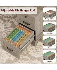 homfan Farmhouse Wood Home Office Desk with Drawers – 53.5" Executive Writing Table Built-in Power Outlets, Adjustable File Cabinet