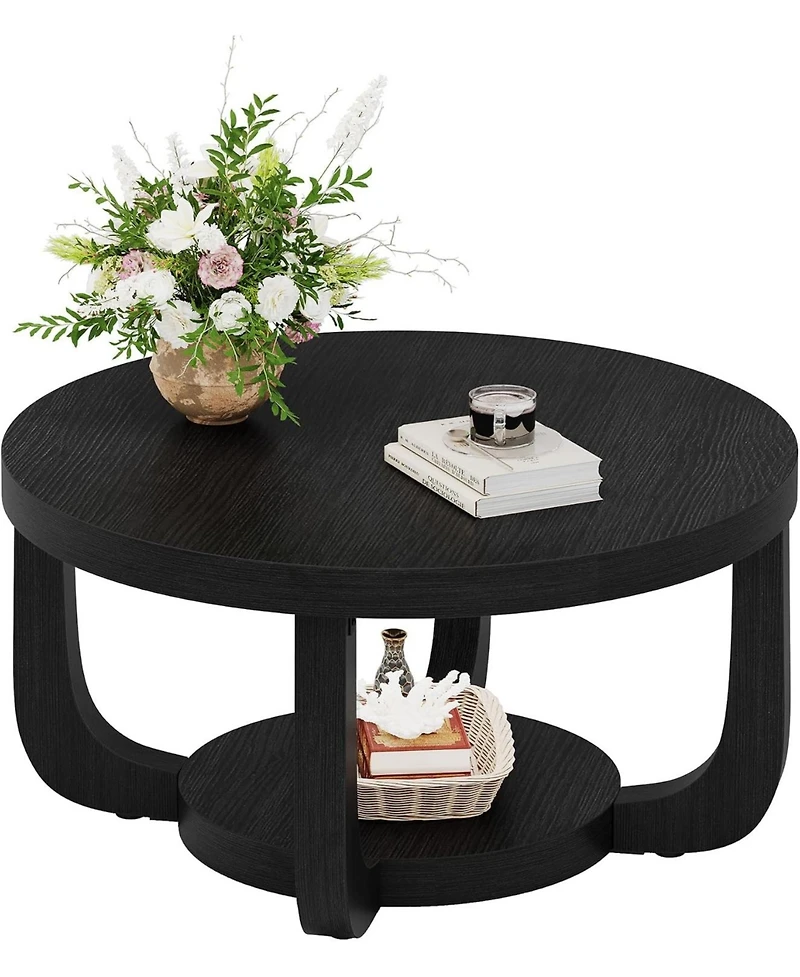 Tribesigns 31.5" Round Coffee Table with Storage Shelf