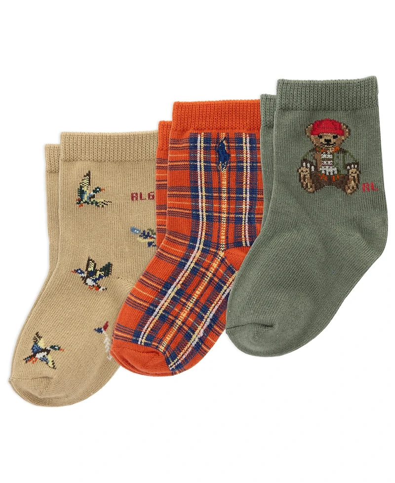 Polo Ralph Lauren Baby Boys' Outdoor Bear Plaid Crew Socks, 3-Pack
