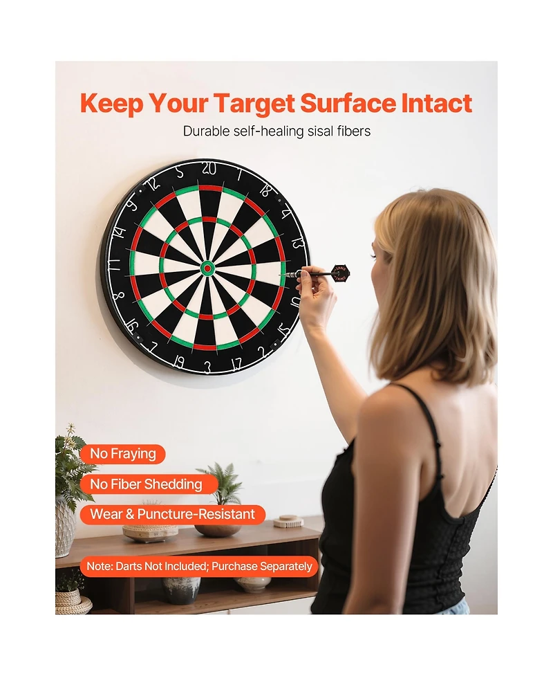 Sevorley Self-Healing Sisal Dartboard, 17.7 inch Professional Bristle Dartboard with Staple-Free Bullseye