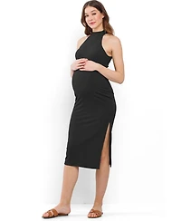 Hello Miz Maternity Ribbed Mock Neck Sleeveless Midi Dress