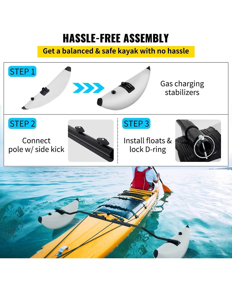 Sevorley Kayak Outrigger Stabilizers, 2-Pack Pvc Inflatable Float Kit with Sidekick Arms