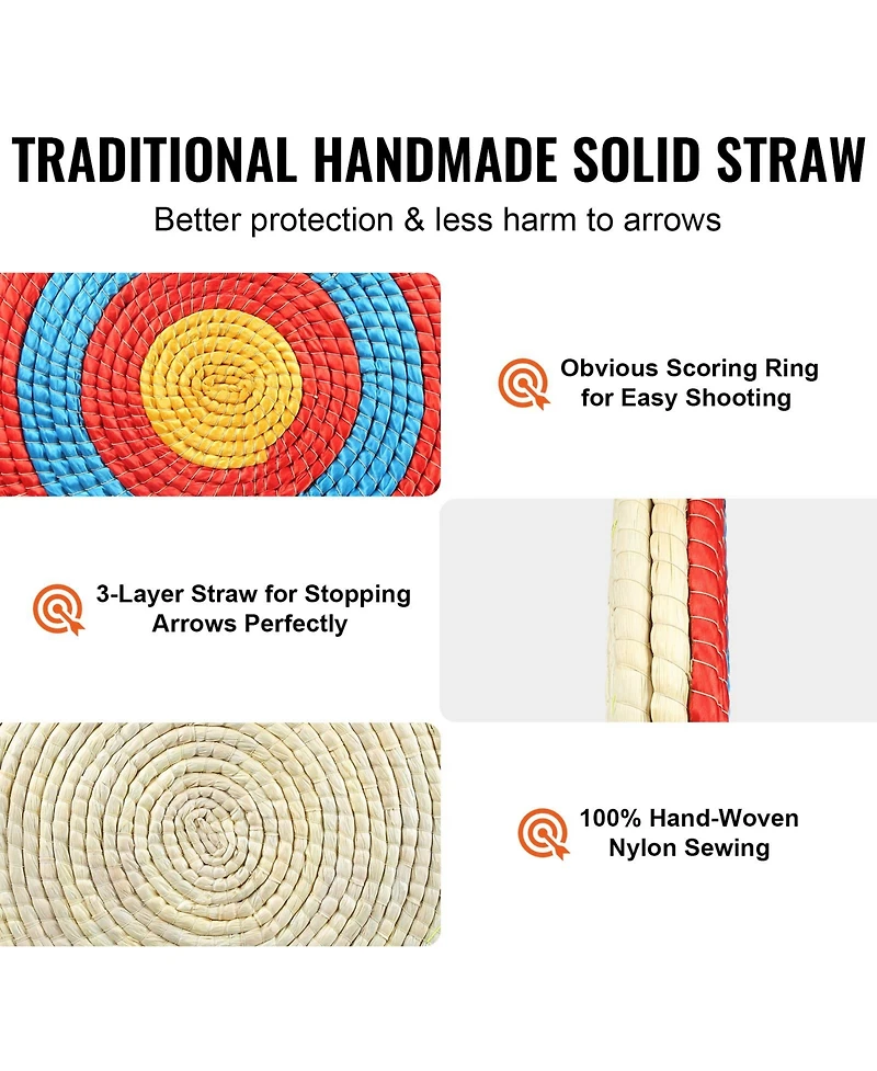 Sevorley Traditional Straw Archery Target, 20-Inch 3-Layer Round Target with Carry Rope