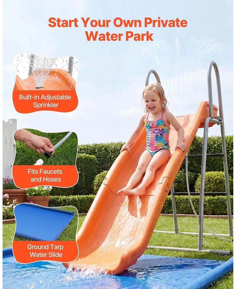 Sevorley Kids Water Slide with Adjustable Sprinkler and Ground Tarp for Backyard