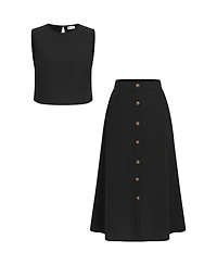 Cupshe Women's Crew Neck Button Skirt Set