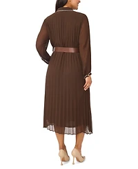 Vince Camuto Plus Pleated Button-Up Long Sleeve Midi Dress
