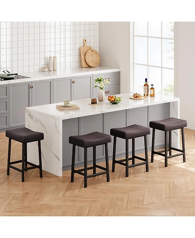 gaomon Set of 4 Saddle Bar Stools, 24" Counter Height Upholstered Padded Seat, Curved Backless Design for Kitchen Island or Home Bar