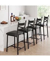 homfan Set of 2 Bar Stools Counter Height Pu Upholstered Seat Metal Frame Kitchen Bar Chairs with X-Design Back and Footrest for Island Counter