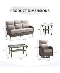 Bellefurn 5-Piece Outdoor Garden Wicker Crescent High Backrest Conversation Set with Coffee Table and 6" Cushion