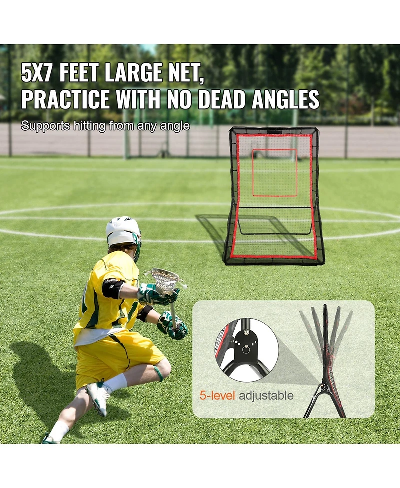 Sevorley Lacrosse Rebounder, 5x7 ft Adjustable Bounce Back Net, Baseball Softball Pitchback Training Screen with Target