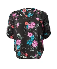Torrid Plus Harper Floral 3/4 Roll-Tab Sleeve Blouse