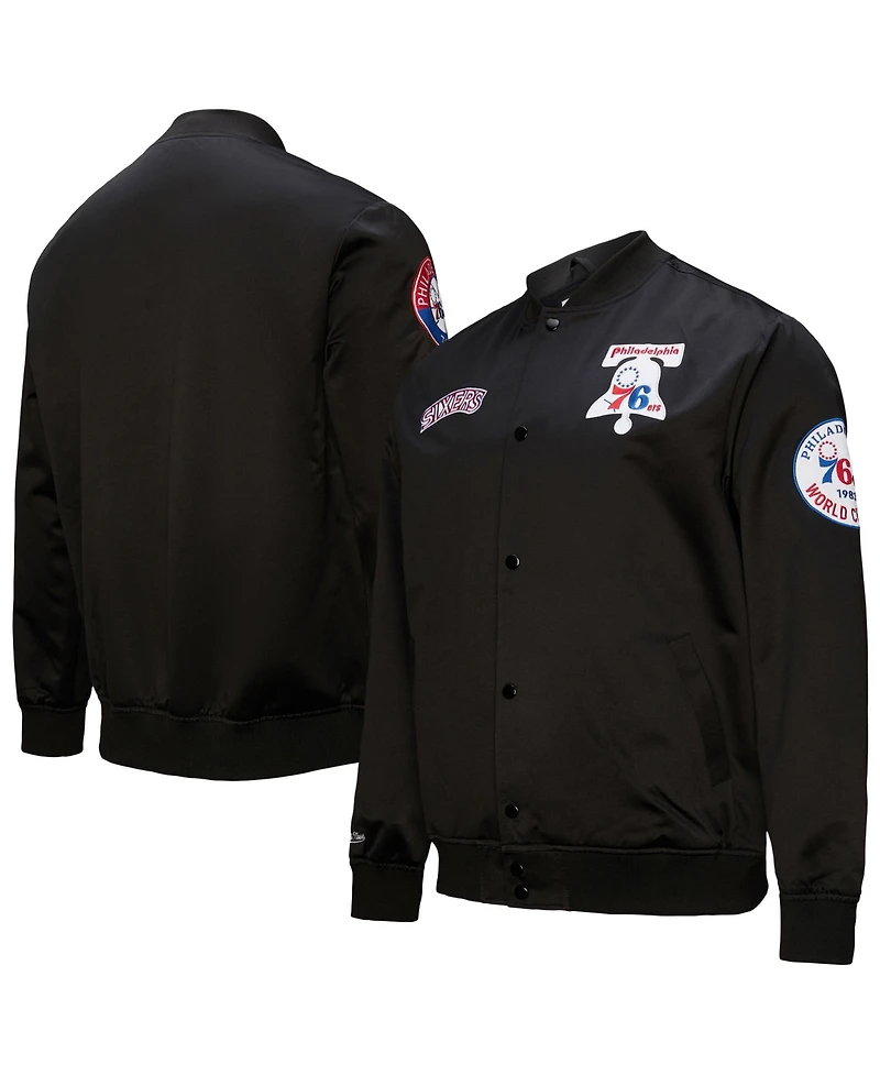 Mitchell & Ness Men's Black Philadelphia 76ers Hardwood Classics Blackout Collection Satin Full-Zip Jacket