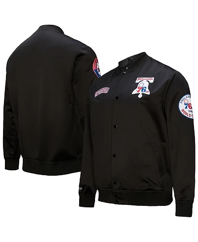 Mitchell & Ness Men's Black Philadelphia 76ers Hardwood Classics Blackout Collection Satin Full-Zip Jacket