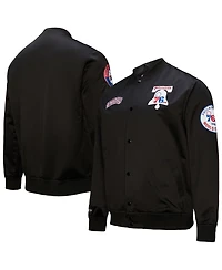 Mitchell & Ness Men's Black Philadelphia 76ers Hardwood Classics Blackout Collection Satin Full-Zip Jacket