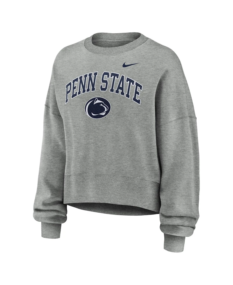 Women's Nike Heather Gray Penn State Nittany Lions Oversized Phoenix Arch Pullover Sweatshirt