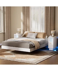 Hausource Fluted 2-Piece Modern Nightstand Set with Led Lights and Usb-c Charging