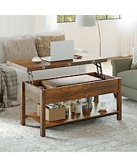 Hausource Lift Top Coffee Table with Dual Design, Hidden Storage and Open Shelf