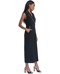 Karl Lagerfeld Paris Women's Scuba Crepe Sleeveless Collared Wide-Leg Jumpsuit