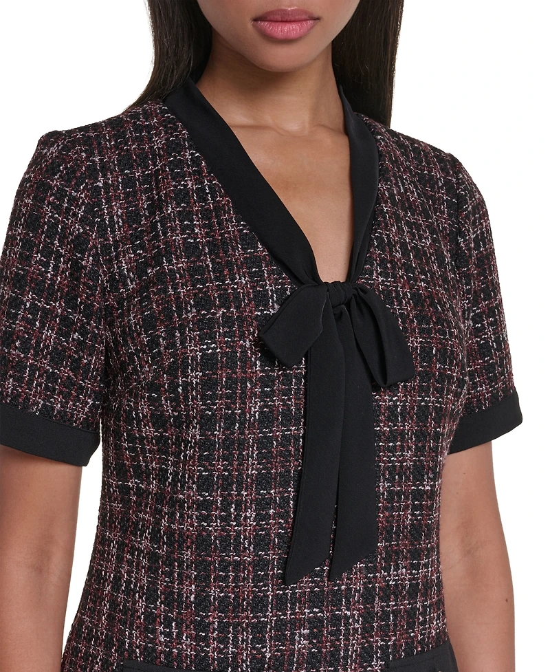 Karl Lagerfeld Paris Women's Tweed A-Line V-Neck Dress