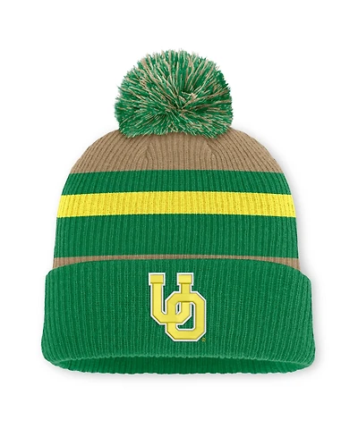 Men's and Women's Nike Green/Beige Oregon Ducks Legacy Striped Cuffed Knit Hat with Pom