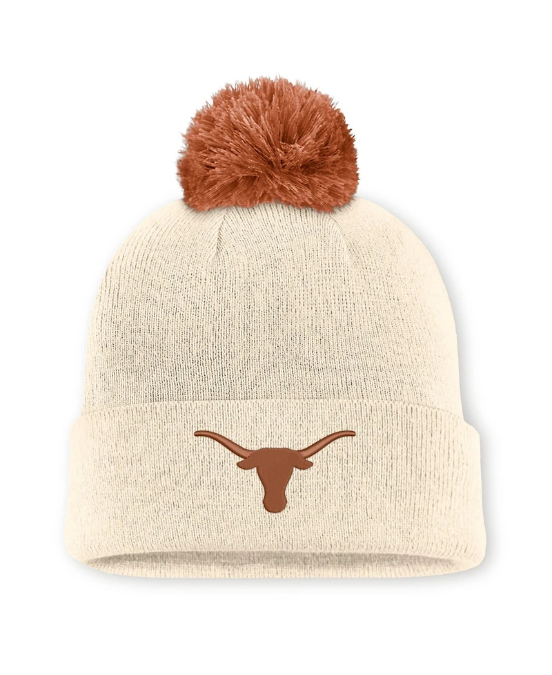 Men's and Women's Nike Natural Texas Longhorns Campus Prep Script Cuffed Knit Hat with Pom