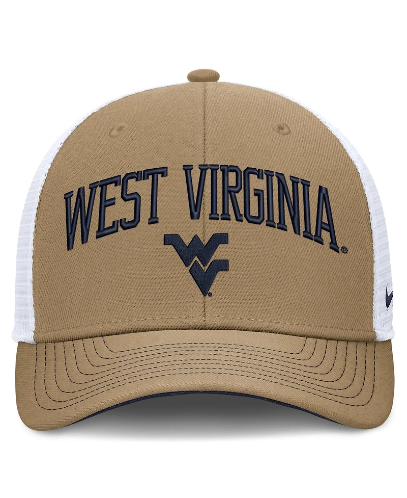 Nike Men's and Women's Beige/Navy West Virginia Mountaineers Primetime Arched Trucker Adjustable Hat