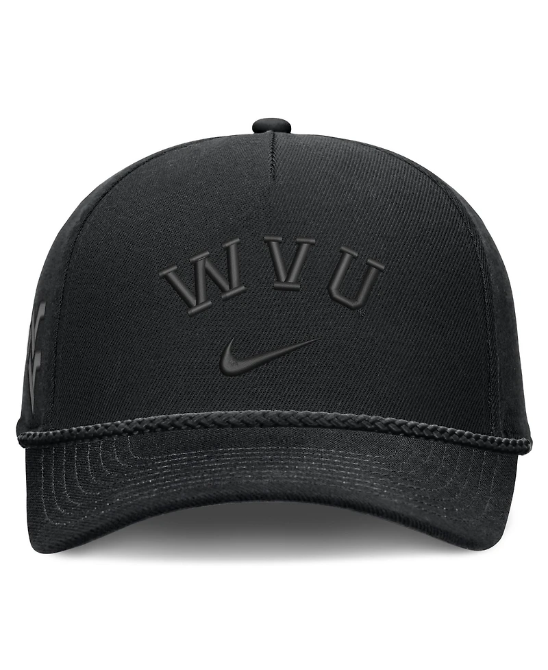 Nike Men's and Women's Black West Virginia Mountaineers Campus Prep Tonal Rope Rise 5-Panel Adjustable Hat