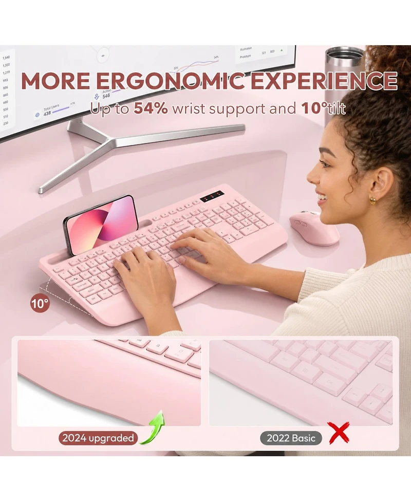 Lofree Wireless Ergonomic Wrist Rest Keyboard and Mouse Combo for Mobile Devices and Computers